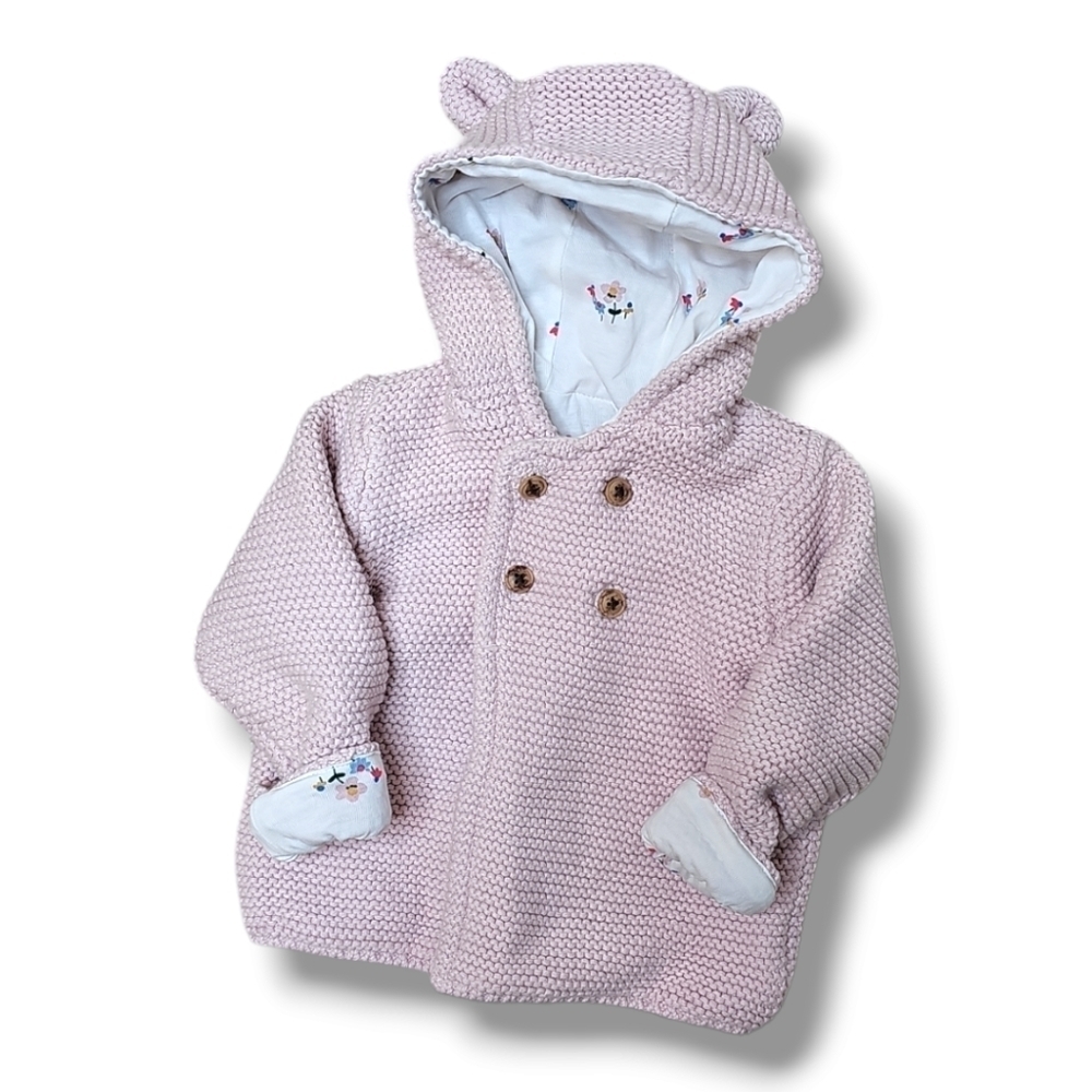 Marks & Spencer Pink Blush Knitted Hooded Lined Jacket - Size 6-9 Months